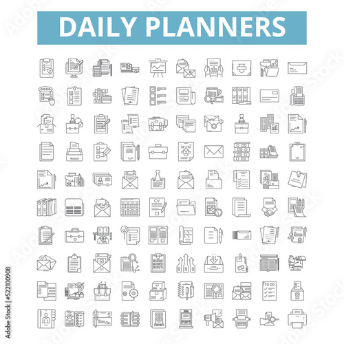 Daily planners icons, line symbols, web signs, vector set, isolated illustration