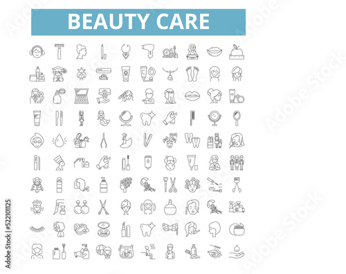 Beauty care icons, line symbols, web signs, vector set, isolated illustration