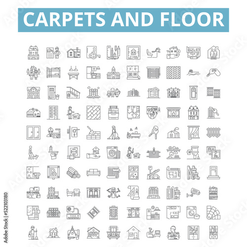 Carpets and floor icons, line symbols, web signs, vector set, isolated illustration