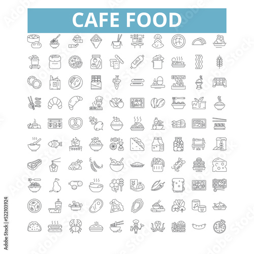 Cafe food icons, line symbols, web signs, vector set, isolated illustration
