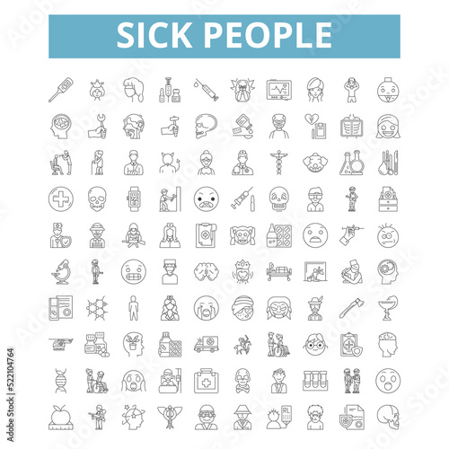 Sick people icons, line symbols, web signs, vector set, isolated illustration