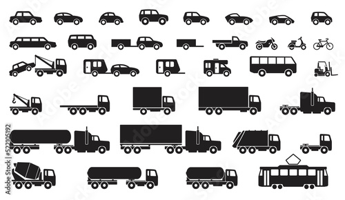 large set of simple vehicle silhouettes photo