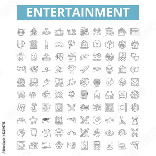 Entertainment icons, line symbols, web signs, vector set, isolated illustration