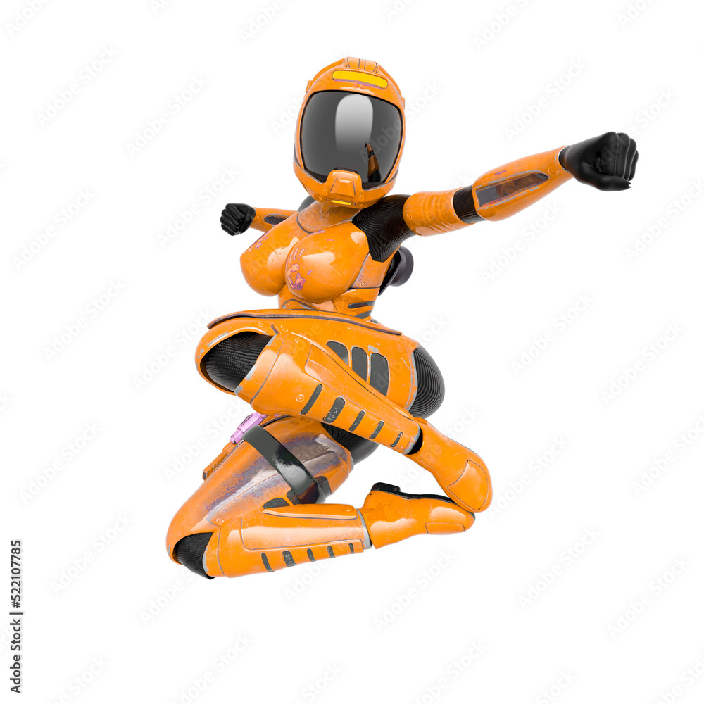 coolest astronaut girl is jumping in action in white background coolest astronaut girl is jumping in action in white background