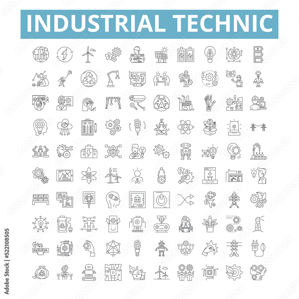 Industrial technic icons, line symbols, web signs, vector set, isolated