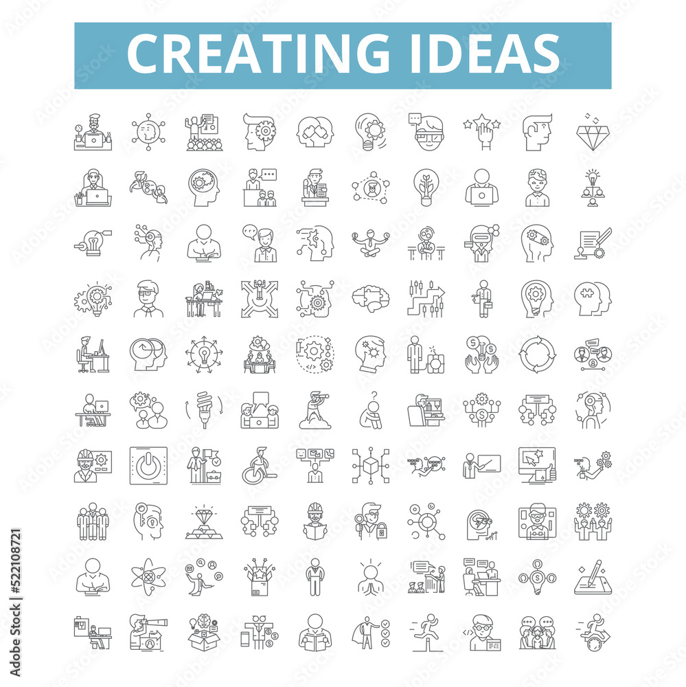 Creating ideas icons, line symbols, web signs, vector set, isolated illustration