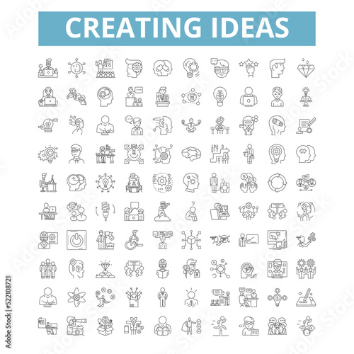 Obraz na płótnie Creating ideas icons, line symbols, web signs, vector set, isolated illustration w salonie