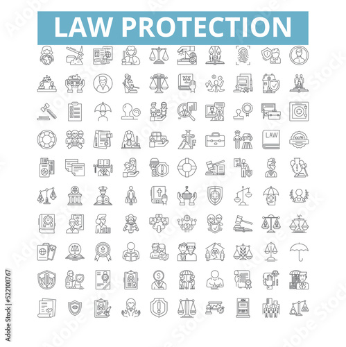 Law protection icons, line symbols, web signs, vector set, isolated illustration