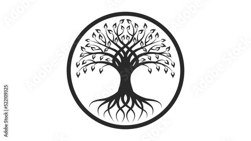 Yggdrasil black silhouette on a white background photo
