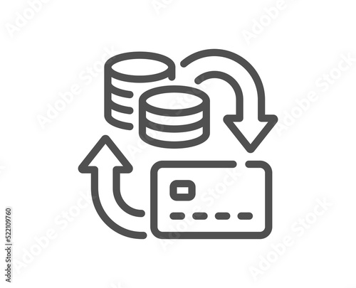 Money change line icon. Credit card sign. Bank payments symbol. Quality design element. Linear style money change icon. Editable stroke. Vector