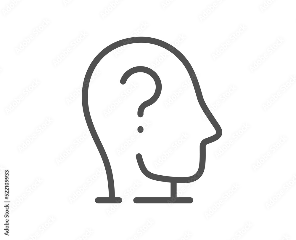 Psychology therapy line icon. Mental health sign. Brain question mark symbol. Quality design element. Linear style psychology icon. Editable stroke. Vector Psychology therapy line icon. Mental health sign. Brain question mark symbol. Quality design element. Linear style psychology icon. Editable stroke. Vector