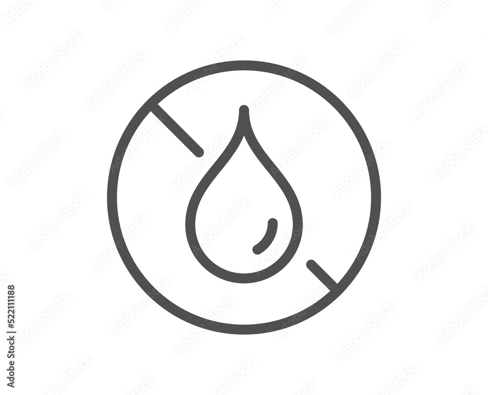 No waterproof line icon. Water resistant sign. Drop protection symbol. Quality design element. Linear style no waterproof icon. Editable stroke. Vector No waterproof line icon. Water resistant sign. Drop protection symbol. Quality design element. Linear style no waterproof icon. Editable stroke. Vector