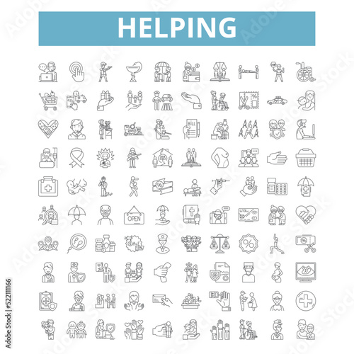 Helping icons, line symbols, web signs, vector set, isolated illustration