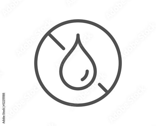 No waterproof line icon. Water resistant sign. Drop protection symbol. Quality design element. Linear style no waterproof icon. Editable stroke. Vector