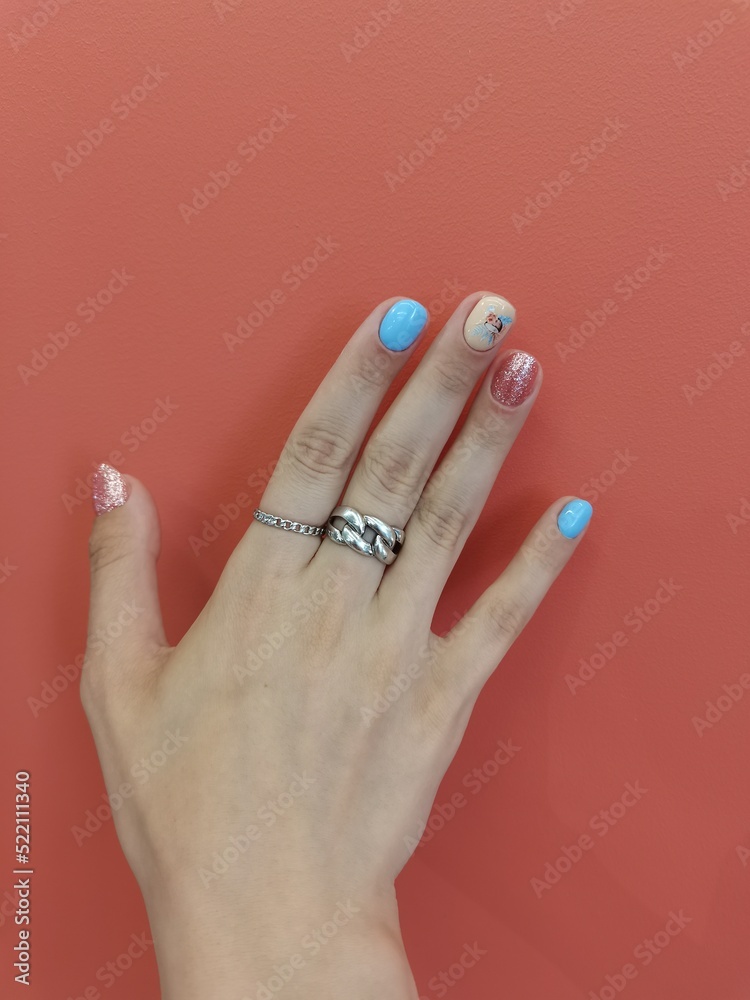 Nail polish gel polish, manicure with a coating in modern style. coconut manicure. summer manicure nail treatment, colored varnish. aesthetics beauty, female grooming, salon. place for text Nail polish gel polish, manicure with a coating in modern style. coconut manicure. summer manicure nail treatment, colored varnish. aesthetics beauty, female grooming, salon. place for text