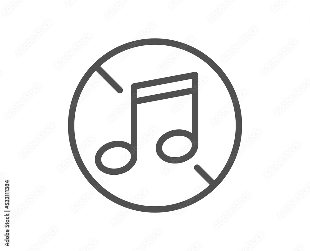 =No music line icon. Musical note sign. Mute audio sound symbol. Quality design element. Linear style no music icon. Editable stroke. Vector =No music line icon. Musical note sign. Mute audio sound symbol. Quality design element. Linear style no music icon. Editable stroke. Vector