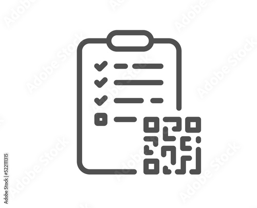 Qr code line icon. Scan barcode sign. Checklist document symbol. Quality design element. Linear style qr code icon. Editable stroke. Vector