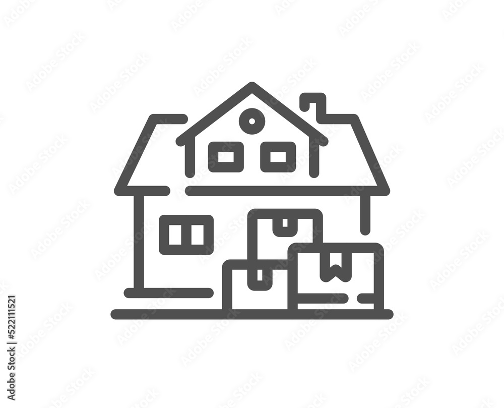 Home moving line icon. Package delivery sign. House storage symbol. Quality design element. Linear style home moving icon. Editable stroke. Vector Home moving line icon. Package delivery sign. House storage symbol. Quality design element. Linear style home moving icon. Editable stroke. Vector