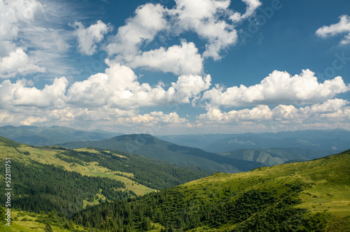 Landscape of ukrainian carpathian mountains and cloudy sky