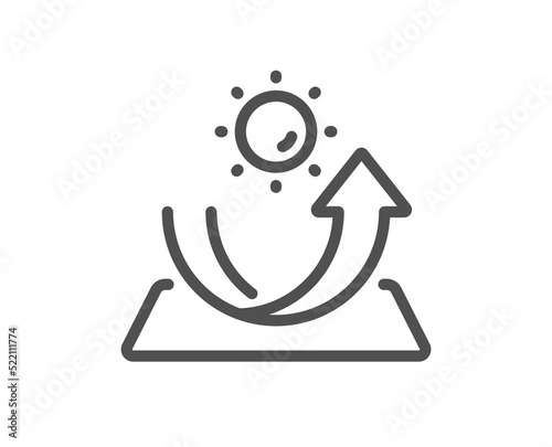 Sun protection line icon. Uv protect sign. Sunscreen effect symbol. Quality design element. Linear style sun protection icon. Editable stroke. Vector