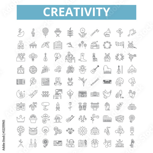 Creativity icons, line symbols, web signs, vector set, isolated illustration