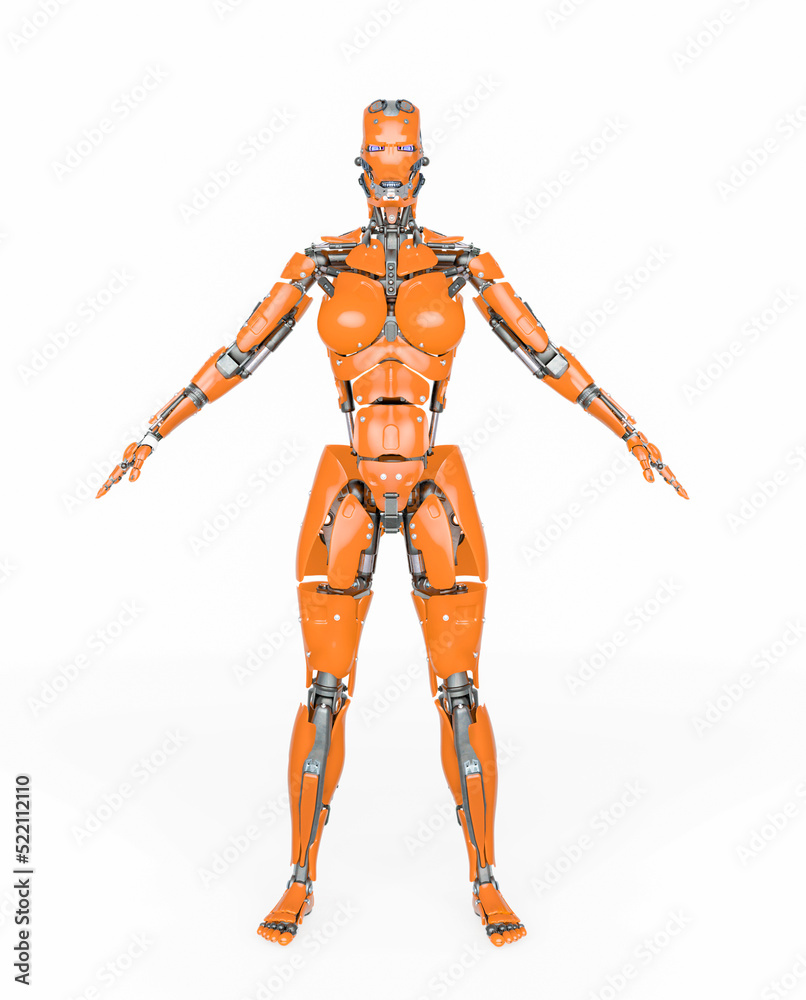 cyborg girl is doing an a pose on white background cyborg girl is doing an a pose on white background