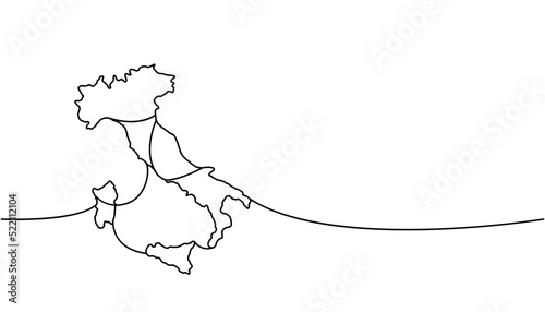 Italy map one line continuous drawing. Italy borders continuous one line illustration. Vector minimalist linear illustration