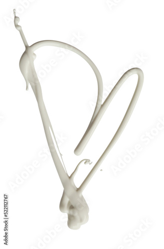Heart shape made of white cream on a white background, can be used as mayonnaise too