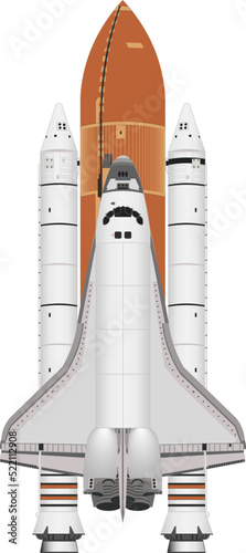 Obraz na płótnie Space Shuttle with rocket booster isolated on white background. Vector illustration. w salonie
