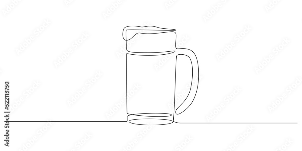 Continuous one line drawing of beer or lemonade glass with foam. Craft drink alcohol ale in simple linear style for bar and pub concept banner and menu. Editable stroke. Vector illustration Continuous one line drawing of beer or lemonade glass with foam. Craft drink alcohol ale in simple linear style for bar and pub concept banner and menu. Editable stroke. Vector illustration