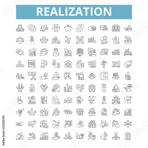 Realization icons, line symbols, web signs, vector set, isolated illustration