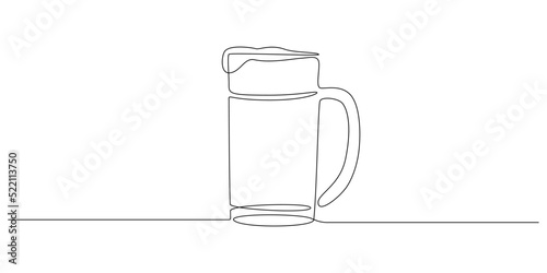 Continuous one line drawing of beer or lemonade glass with foam. Craft drink alcohol ale in simple linear style for bar and pub concept banner and menu. Editable stroke. Vector illustration