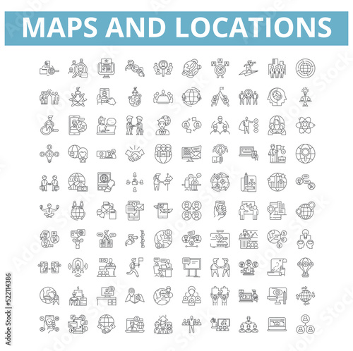 Maps and location icons, line symbols, web signs, vector set, isolated illustration