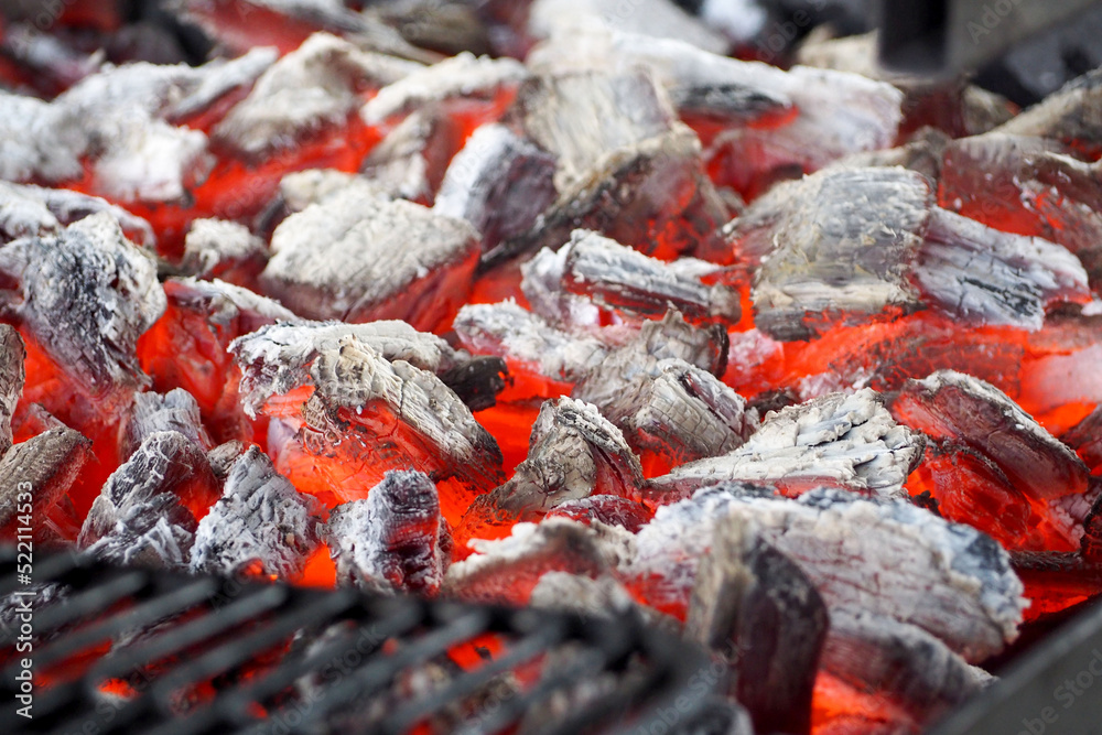 barbecue . coals while cooking on fire