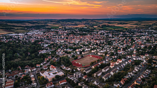 Luftaufnahme der Kreisstadt Lauterbach (Hessen) bei einem wunderschönen Sonnenuntergang photo