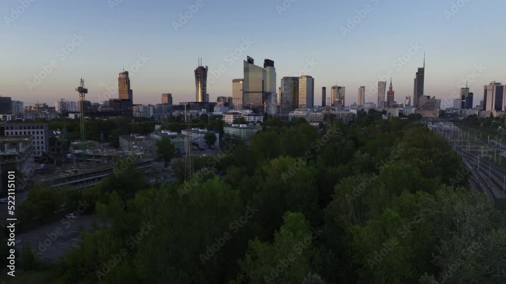 Aerial panorama of Warsaw city during sunset. View from Warsaw West train station side. Aerial panorama of Warsaw city during sunset. View from Warsaw West train station side.