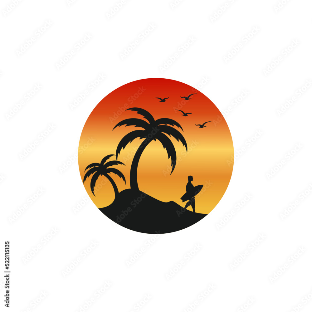 Happy surfing beach logo