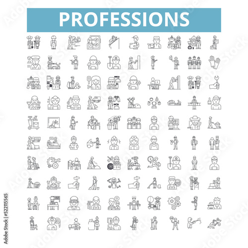 Professions icons, line symbols, web signs, vector set, isolated illustration