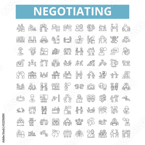 Negotiating icons, line symbols, web signs, vector set, isolated illustration