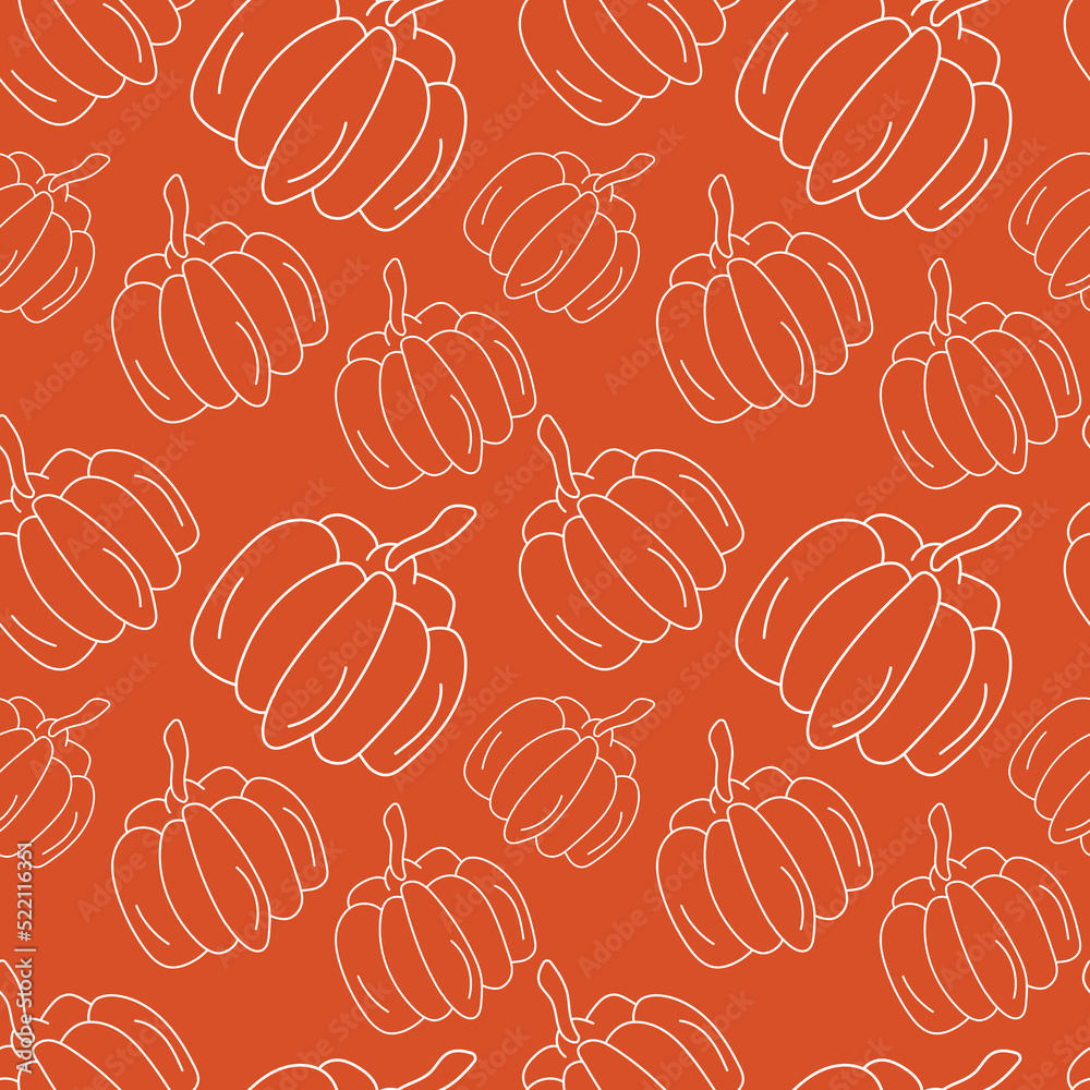 White seamless background with a pumpkin in the doodle style. Autumn pattern. Pattern for Halloween. Vector illustration. White seamless background with a pumpkin in the doodle style. Autumn pattern. Pattern for Halloween. Vector illustration.