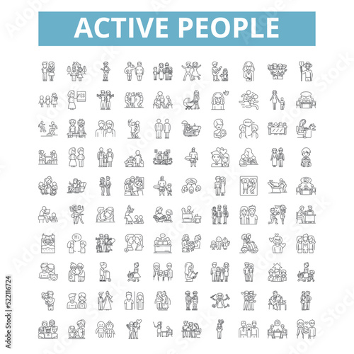 Active people icons, line symbols, web signs, vector set, isolated illustration