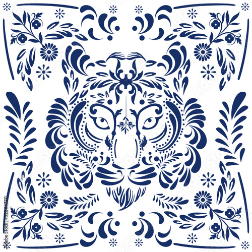 tiger mosaic mexican talavera mosaic illustration in vector format