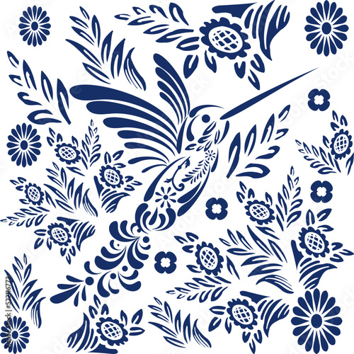 hummingbird mosaic mexican talavera mosaic illustration in vector format