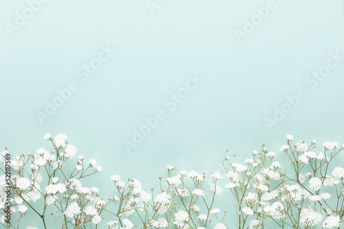 Fototapeta Naklejka Na Ścianę i Meble -  Beautiful flower background of pink gypsophila flowers. Flat lay, top view. Floral pattern.