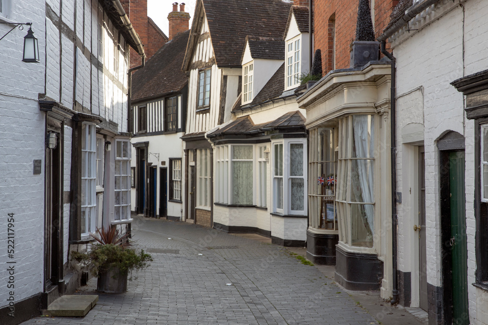 narrow street with houses, alchester, england, herefordshire, uk, great brittain, narrow street with houses, alchester, england, herefordshire, uk, great brittain,