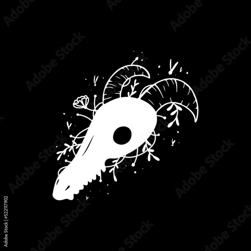 zodiac Aries signs halloween skull bones objects icons stars graphics black and white print