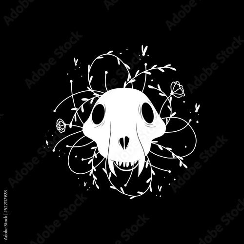 zodiac Leo signs halloween skull bones objects icons stars graphics black and white print