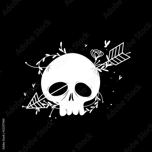 zodiac Sagittarius signs halloween skull bones objects icons stars graphics black and white print