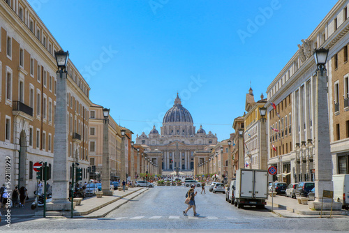 View of St. Peter's Basilica from via della Conciliazione (Road of the Conciliation) in the Vatican City 