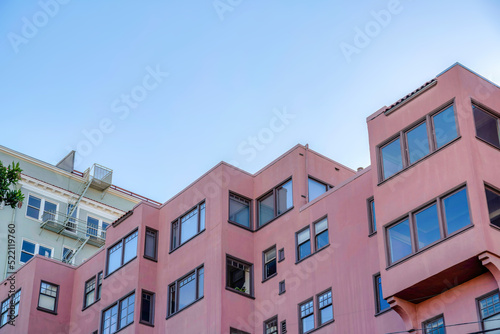 Mid-rise apartments in a low angle view at San Francisco, California